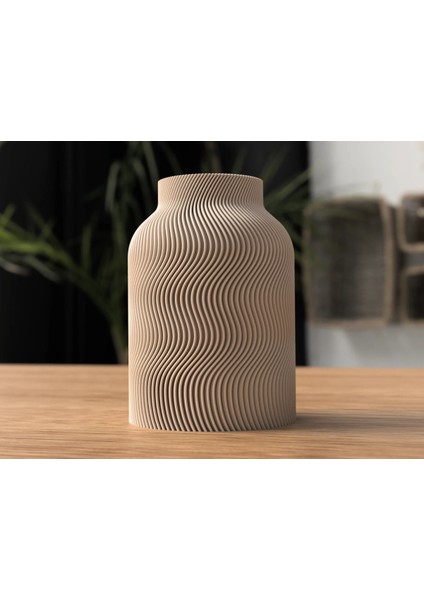 Luna Çizgili Bej 12CM Vazo