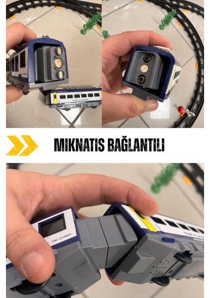 Oyuncak Pilli Uzaktan Kumandalı 49 Parça Manyetik Tren Seti Vagonlar Mıknatıs Ile Bağlanır Sesli ve Işıklı 264 cm Ray Uzunluğu indirimleri