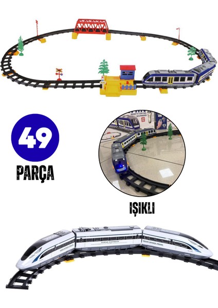 Oyuncak Pilli Uzaktan Kumandalı 49 Parça Manyetik Tren Seti Vagonlar Mıknatıs Ile Bağlanır Sesli ve Işıklı 264 cm Ray Uzunluğu