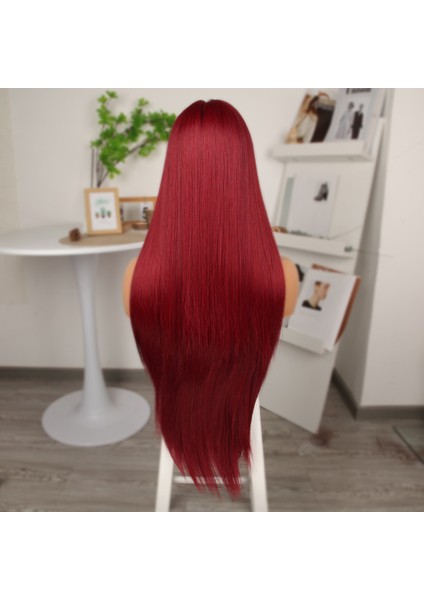 Kızıl Ekstra Uzun Fiber Sentetik Düz Tül Peruk indirimleri