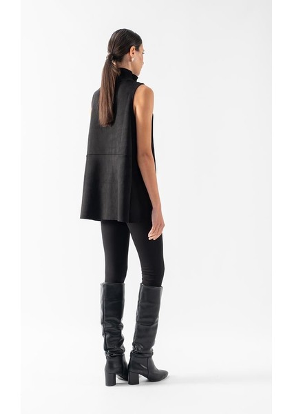 Dionigia Dik Yaka Yarım Pat Düğmeli Ön Örme Arka Nubuk Triko Lacivert modelleri