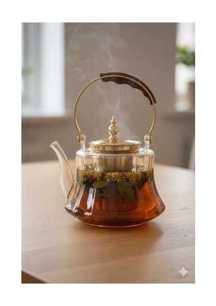 Ahşap Saplı Isıya Dayanıklı Borosilikat Amber Cam Demlik – 1200 ml Süzgeçli Cam Demlik fiyatları