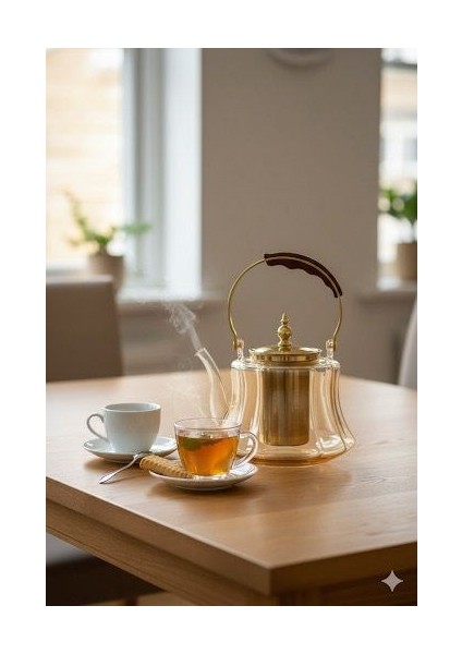 Ahşap Saplı Isıya Dayanıklı Borosilikat Amber Cam Demlik – 1200 ml Süzgeçli Cam Demlik modelleri