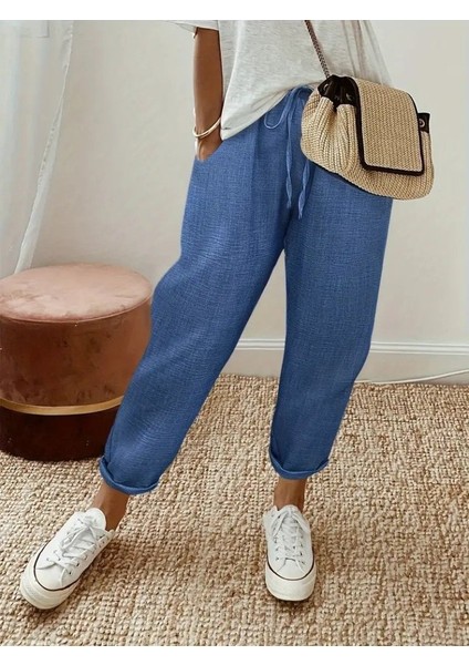 Kadın Yüksek Bel Lastikli Belde Bağcık Detaylı Aerobin Pantolon
