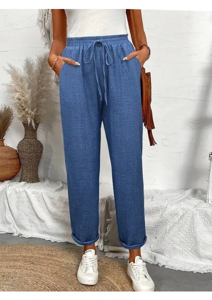 Kadın Yüksek Bel Lastikli Belde Bağcık Detaylı Aerobin Pantolon fiyatları