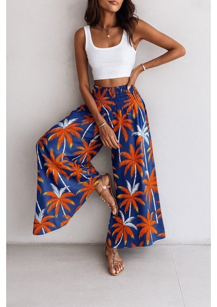 Kadın Yüksek Bel Lastikli Desenli Süprem Pantolon modelleri