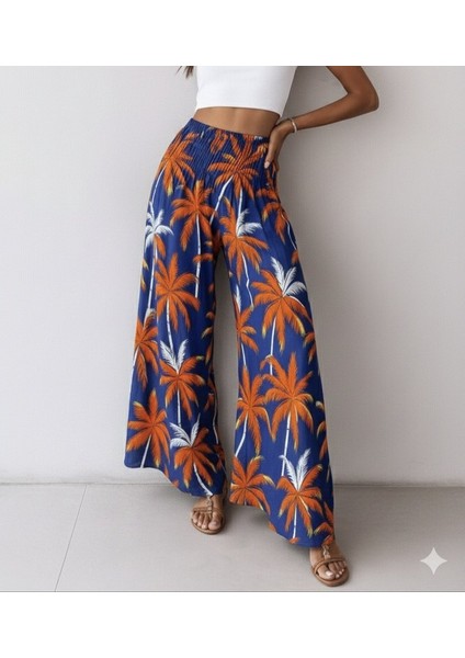 Kadın Yüksek Bel Lastikli Desenli Süprem Pantolon indirimleri