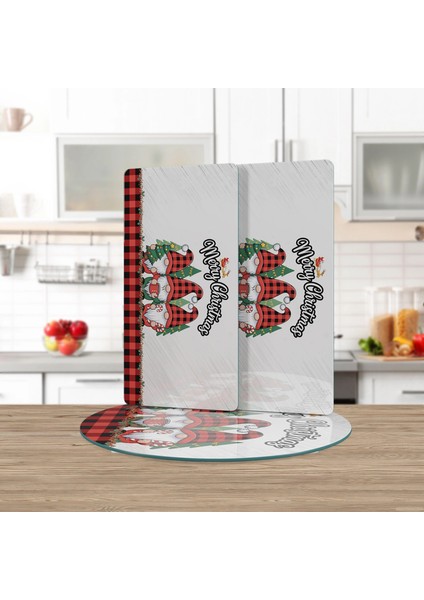 Cam Sunum Servis Tabağı 3'lü Yuvarlak Set Yılbaşı Gnome Cüce Desenli fiyatları