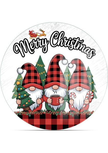 Cam Sunum Servis Tabağı 3'lü Yuvarlak Set Yılbaşı Gnome Cüce Desenli fırsatları