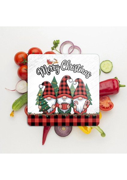 Cam Kesme Tahtası ve Sunumluk Kare Yılbaşı Gnome Cüce Desenli 30 x 30 cm fiyatları