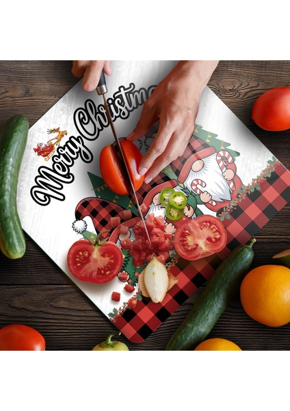 Cam Kesme Tahtası ve Sunumluk Kare Yılbaşı Gnome Cüce Desenli 30 x 30 cm fırsatları