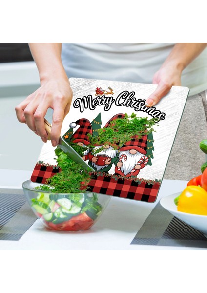 Cam Kesme Tahtası ve Sunumluk Kare Yılbaşı Gnome Cüce Desenli 30 x 30 cm indirimleri