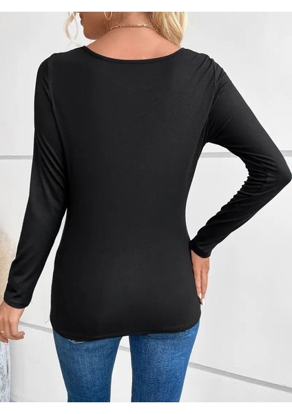 Kadın Uzun Kollu Derin Degaje Yakalı Taşlı Sandy Bluz fırsatları