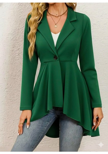 Kadın Uzun Kollu Yakalı Önden Düğmeli Uzun Atlas Blazer Ceket indirimleri