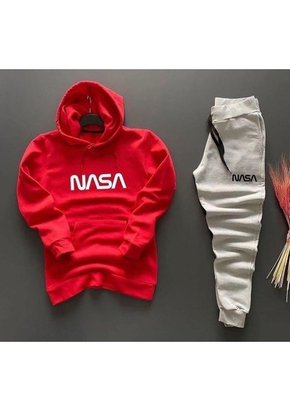 Punıx Büyük Beden Özel Seri Kapüşonlu Nasa Baskılı %100 Pamuk Kışlık Battal Erkek Eşofman Takımı