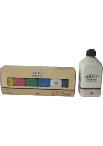 6X75ML Canlı Renkler Akrilik + Artdeco 500ML Beyaz Akrili fiyatları