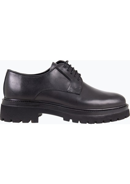 Erkek Klasik Ayakkabı Bağcıklı Eva Yüksek Rahat Taban Hakiki Deri Siyah