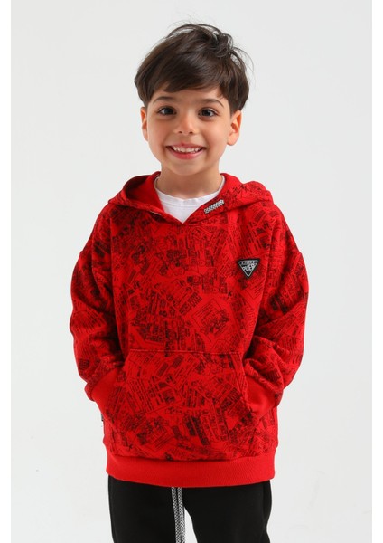 Erkek Cocuk Desenli Kapusonlu Sweatshirt 1-5 Yas 32163