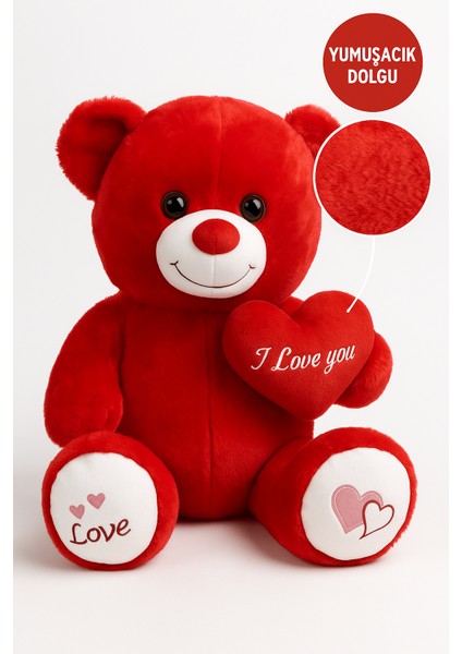 47 cm Kırmızı Peluş Ayıcık I Love You Kalpli Hediye Oyuncak Kırmızı fiyatları