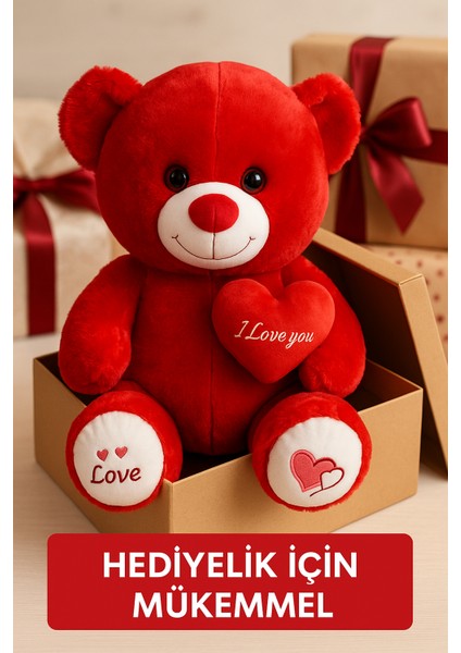 47 cm Kırmızı Peluş Ayıcık I Love You Kalpli Hediye Oyuncak Kırmızı modelleri