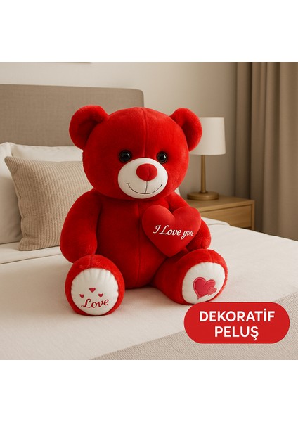 47 cm Kırmızı Peluş Ayıcık I Love You Kalpli Hediye Oyuncak Kırmızı fırsatları