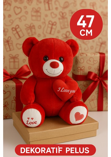 47 cm Kırmızı Peluş Ayıcık I Love You Kalpli Hediye Oyuncak Kırmızı indirimleri