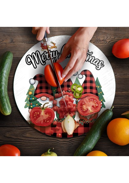 Cam Kesme Tahtası ve Sunumluk Yuvarlak Yılbaşı Gnome Cüce Desenli 30 x 30 cm fırsatları