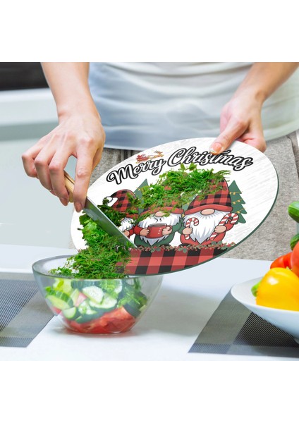 Cam Kesme Tahtası ve Sunumluk Yuvarlak Yılbaşı Gnome Cüce Desenli 30 x 30 cm indirimleri