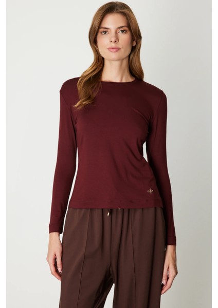 On Metal Aksesuarlı Sıfır Yaka Basic Bluz 61303