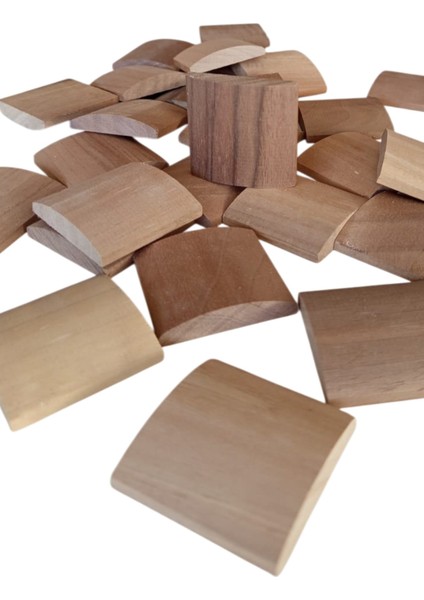 Ahşap ceviz Tasarım Parçalar 4x4 cm 100 Adet Oval Üst Düz Alt