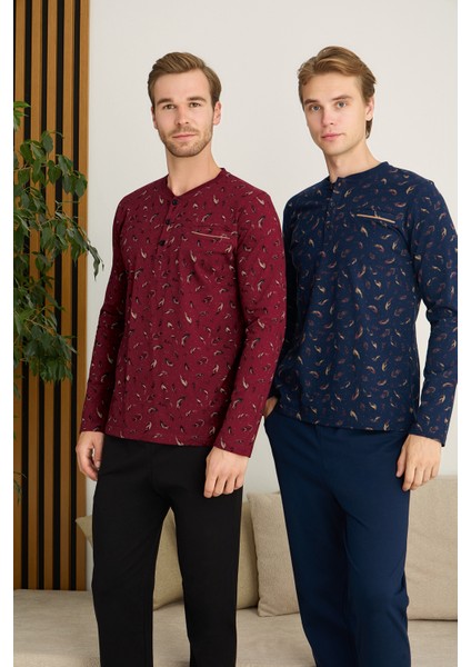 Erkek Muz Yaka Uzun Kollu Pijama Takımı