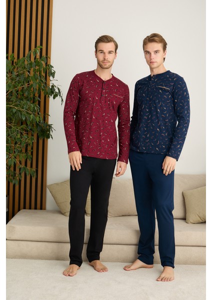 Erkek Muz Yaka Uzun Kollu Pijama Takımı fiyatları