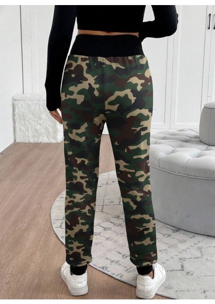 Kadın Yüksek Bel Bağcıklı Desenli Iki Iplik Pantolon