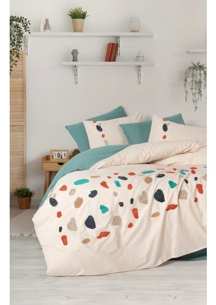 Cotton Box Puff Nakışlı Ranforce Çift Kişilik Nevresim Takımı Gaja Mint