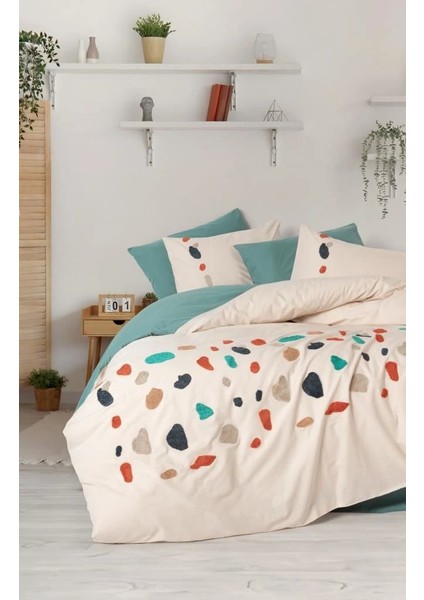 Cotton Box Puff Nakışlı Ranforce Çift Kişilik Nevresim Takımı Gaja Mint modelleri