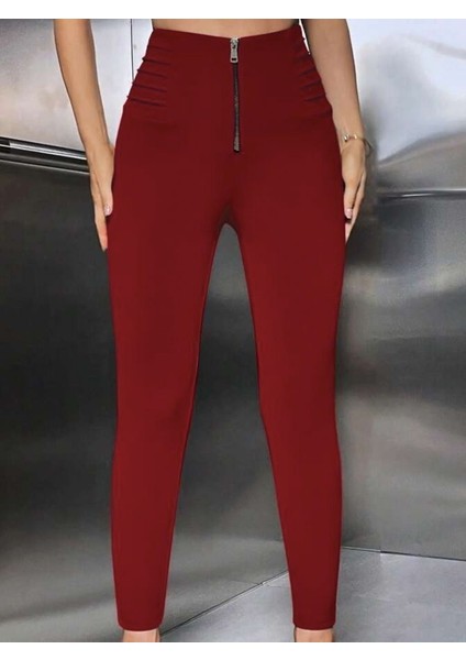 Kadın Yüksek Belli Önden Fermuar ve Nervur Detaylı Dalgıç Tayt modelleri