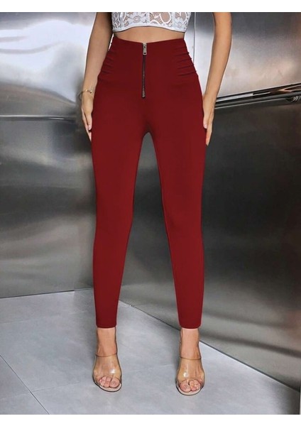 Kadın Yüksek Belli Önden Fermuar ve Nervur Detaylı Dalgıç Tayt fırsatları