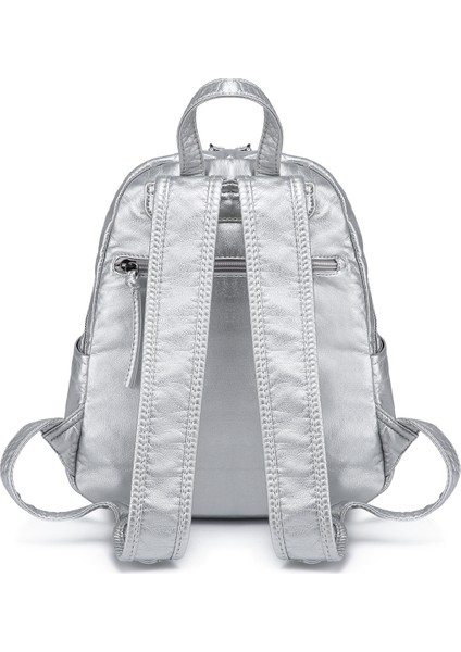 Barcelona Orta Boy Çok Cepli Yumuşak Tasarım Spor ve Günlük Kadın Sırt Çantası Platin modelleri