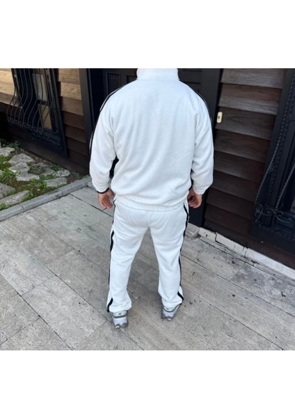 Erkek Çift Şeritli Eşofman Takım Dik Yaka Fermuarlı Sweatshirt Boru Paça Alt, Oversize 3 Iplik Pamuklu fiyatları