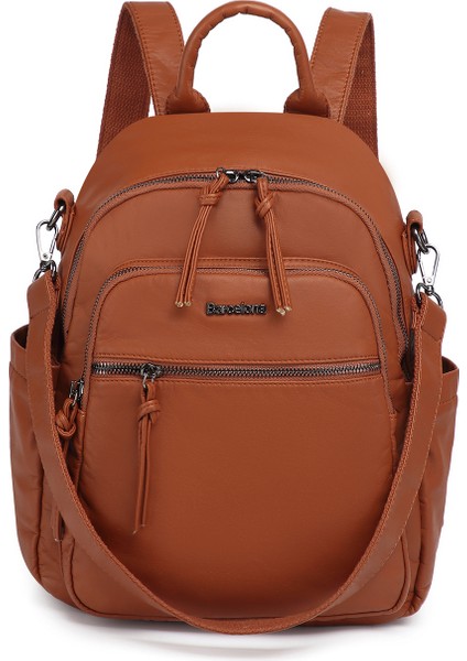 Barcelona Orta Boy Çok Cepli Omuz Askılı Spor ve Günlük Kadın Sırt Çantası Taba