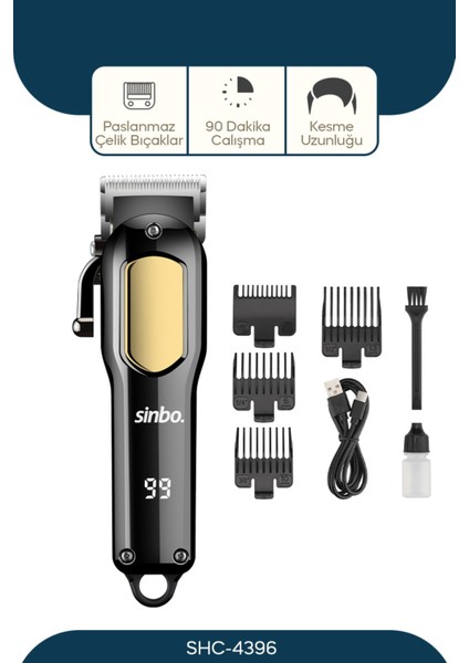 LCD Ekranlı, Type-C Şarjlı Kesim Ayar Mandallı Saç Sakal Makinesi