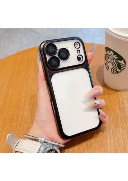 iPhone 17 Pro Max Kılıf Tam Kamera Korumalı Metalik Parlak Renkli Kenarlı Yumuşak Lensli Silikon Arkası Şeffaf Kapak