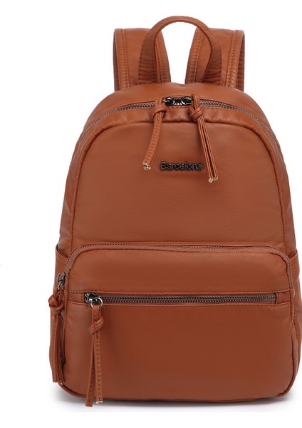 Barcelona Orta Boy Çok Cepli Yumuşak Tasarım Spor ve Günlük Kadın Sırt Çantası Taba