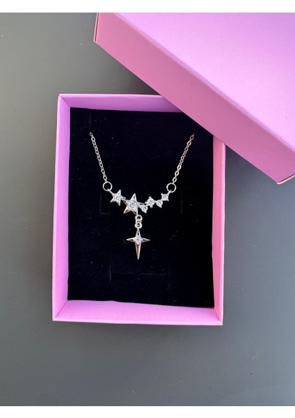 Yıldızlı Gümüş Renk Çelik Kolye