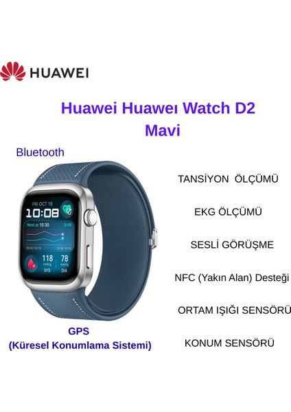 Watch D2 Mavi Akıllı Saat+Huawei Watch Fit New Akıllı Saat Hediye