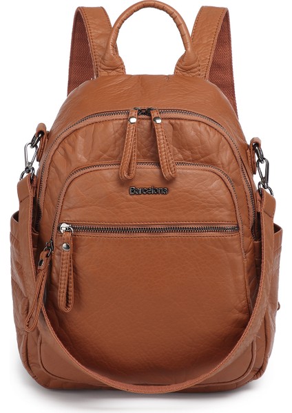 Barcelona Orta Boy Çok Cepli Omuz Askılı Spor ve Günlük Kadın Sırt Çantası Taba