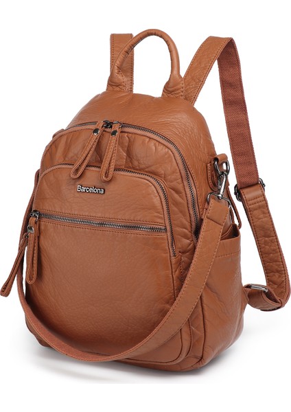 Barcelona Orta Boy Çok Cepli Omuz Askılı Spor ve Günlük Kadın Sırt Çantası Taba fiyatları