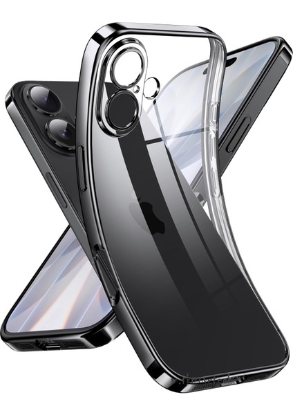 iPhone 17 Kılıf Tam Kamera Lens Koruyucu Metalik Parlak Renkli Kenarlı Yumuşak Silikon Lensli Kapak Arkası Şeffaf Kapak