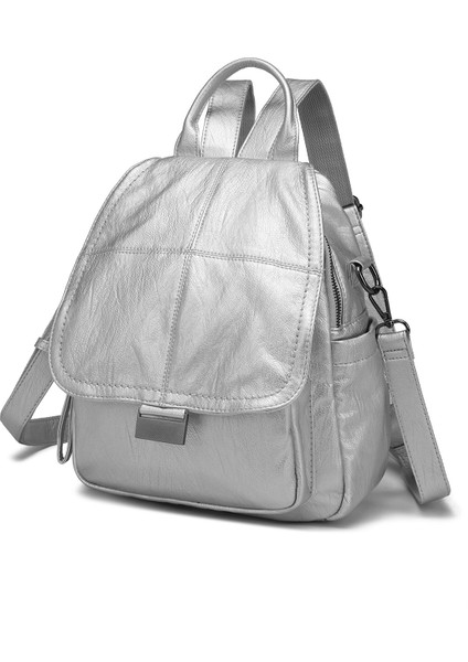 Barcelona Çok Cepli Kapak Detaylı Günlük Orta Boy Kadın Sırt Çantası Platin fiyatları