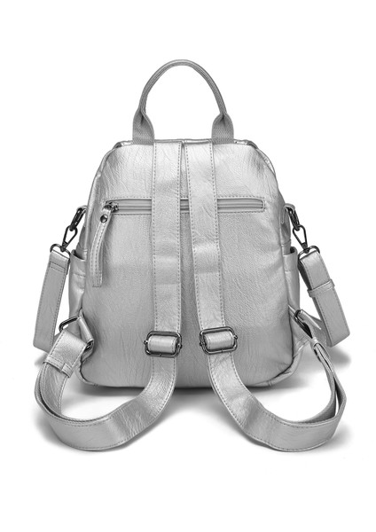 Barcelona Çok Cepli Kapak Detaylı Günlük Orta Boy Kadın Sırt Çantası Platin modelleri
